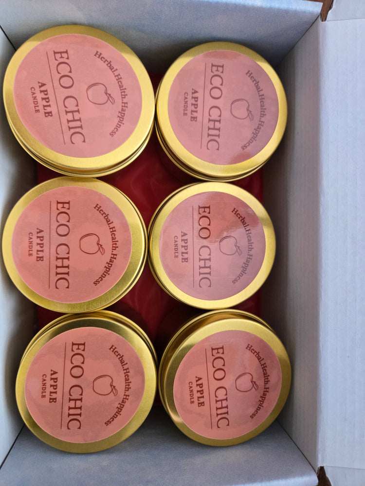 Eco Chic Apple Fire Box, 6 hand crafted apple candles ready for enjoyment perfect for the kitchen, bathroom or wherever you would like a little apple in your life. 